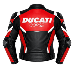 Ducati Corse Style Leather Motorcycle Jacket Black Red CE Armored Racing Jacket