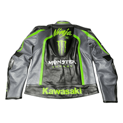 Men’s Kawasaki Racing Leather Jacket Black CE Armor Motorcycle Biker Jacket