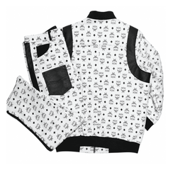 MCM Inspired Real Leather Tracksuit Black White Signature Outfit with Leather Hat