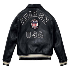 Handmade Men’s Iconic Avirex Jacket Black Leather Bomber Jacket Aviator Style
