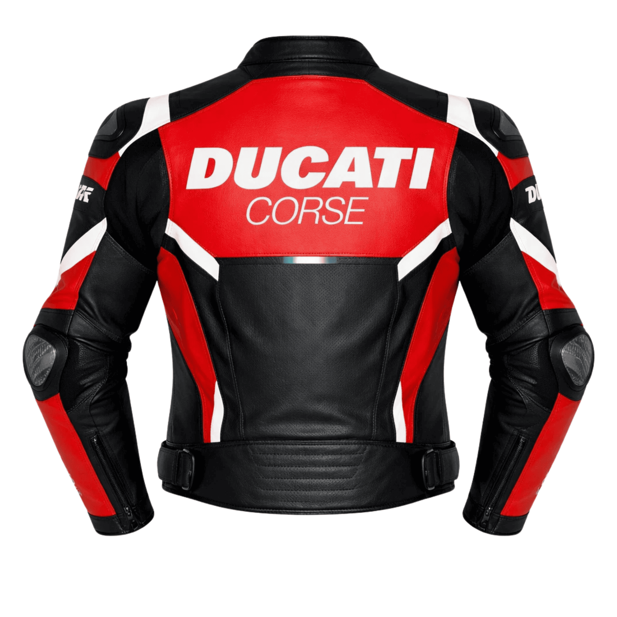Ducati Corse Style Leather Motorcycle Jacket Black Red CE Armored Racing Jacket