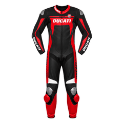 Ducati Corse Style Motorcycle Racing Leather Suit Black Red CE Armor Motorbike Suit