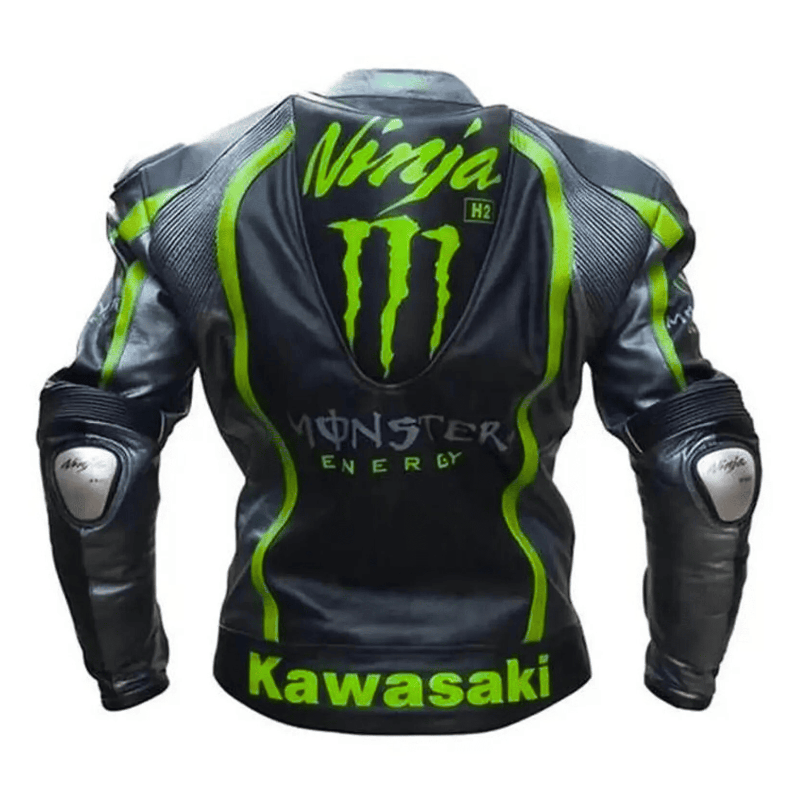 Men’s Kawasaki Racing Leather Jacket Black CE Armor Motorcycle Biker Jacket