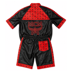 MCM Inspired Black Red Tracksuit Leather Jacket and Shorts Set