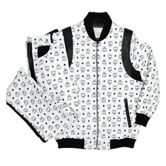 MCM Inspired Real Leather Tracksuit Black White Signature Outfit with Leather Hat