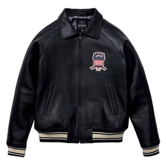 Handmade Men’s Iconic Avirex Jacket Black Leather Bomber Jacket Aviator Style
