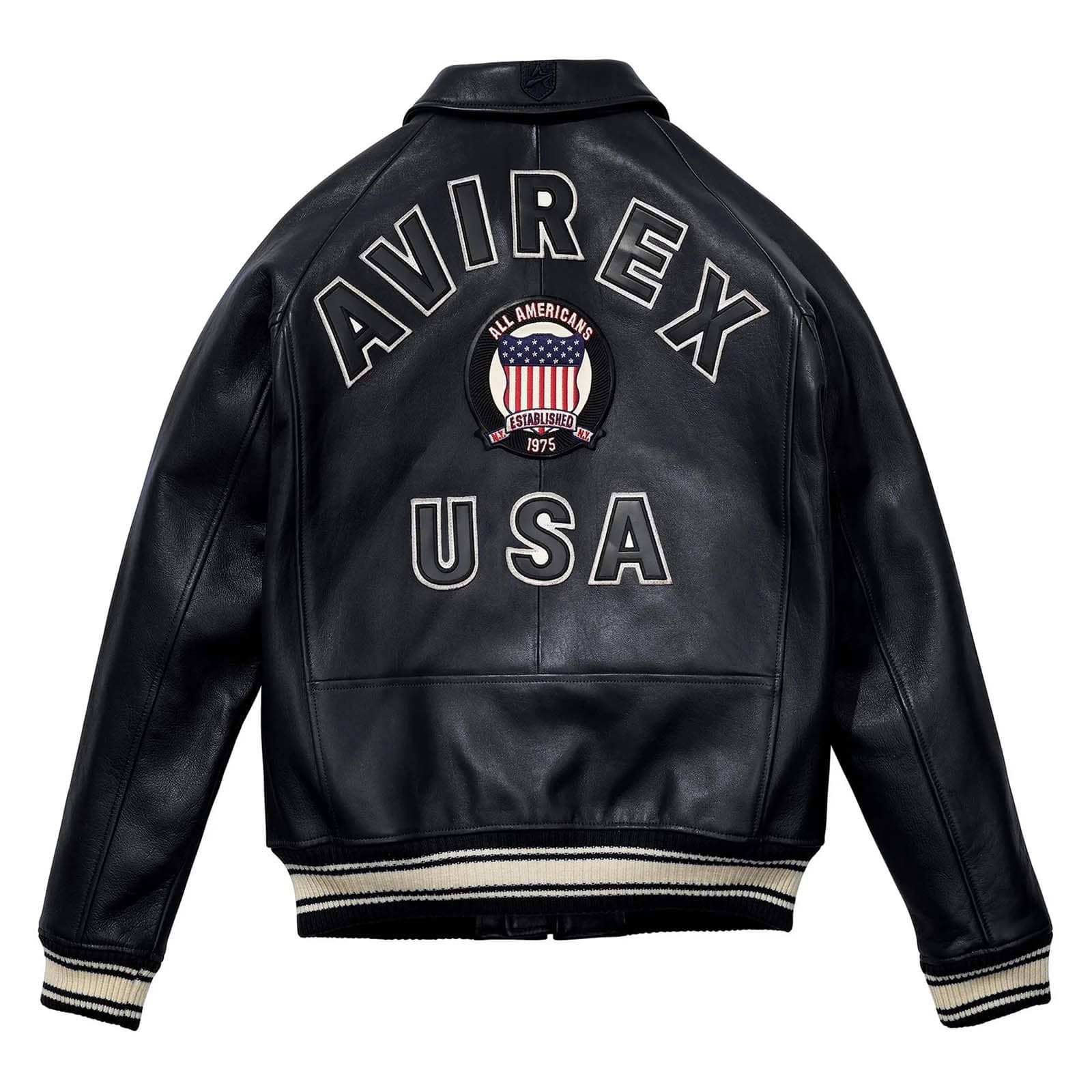 Handmade Men’s Iconic Avirex Jacket Black Leather Bomber Jacket Aviator Style