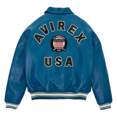 Men’s Avirex Style Bomber Jacket Dark Blue Aviator Vintage Leather Jacket