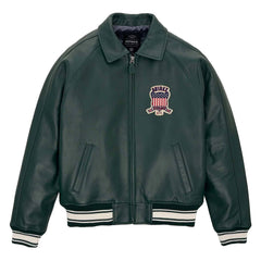 Handmade Men’s Iconic Avirex Jacket Dark Green Leather Bomber Jacket