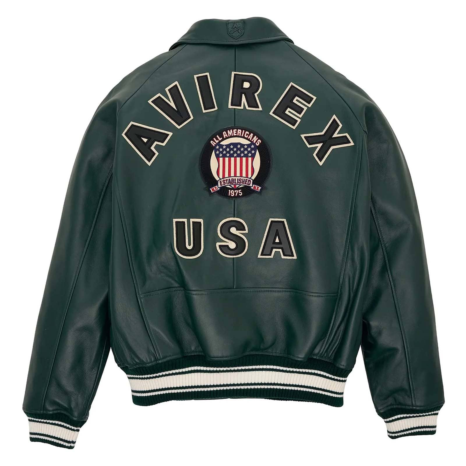 Handmade Men’s Iconic Avirex Jacket Dark Green Leather Bomber Jacket