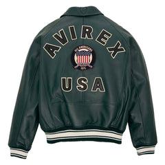 Handmade Men’s Iconic Avirex Jacket Dark Green Leather Bomber Jacket