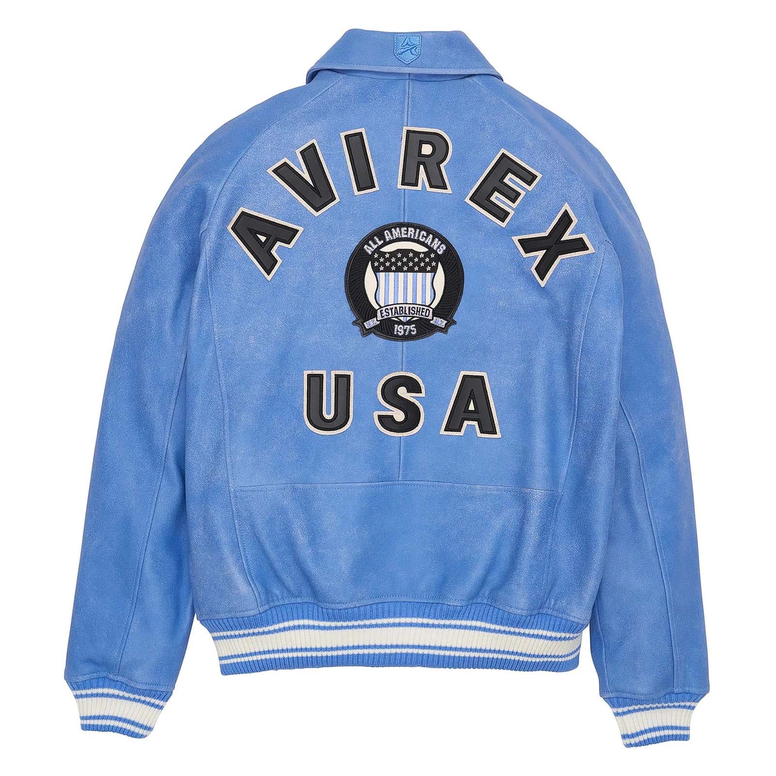 Handmade Men’s Iconic Avirex Leather Jacket Denim Blue Leather Aviator Jacket
