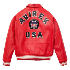 Handcrafted Men’s Avirex Style Leather Jacket Red Aviator Bomber Jacket