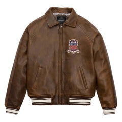 Handmade Men’s Iconic Avirex Jacket Brown Leather Bomber Jacket