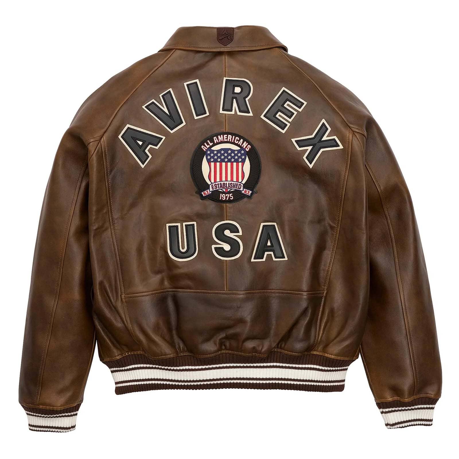 Handmade Men’s Iconic Avirex Jacket Brown Leather Bomber Jacket