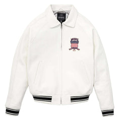 Handcrafted Men’s Avirex Style Leather Jacket White Aviator Bomber Jacket