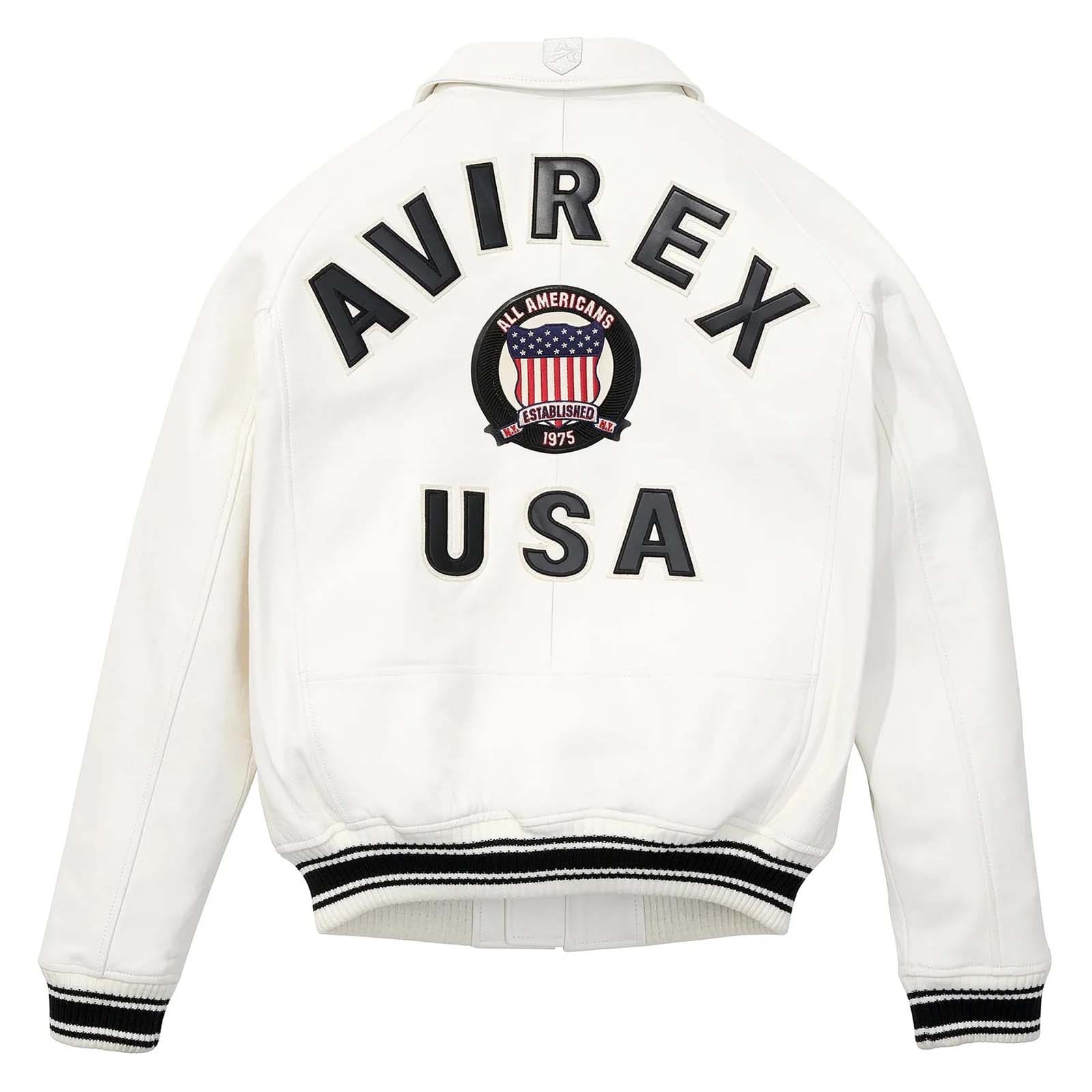 Handcrafted Men’s Avirex Style Leather Jacket White Aviator Bomber Jacket