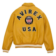 Handmade Men’s Iconic Avirex Jacket Yellow Leather Bomber Jacket Aviator Style